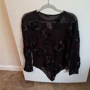 Chic Black Floral Women's Bodysuit